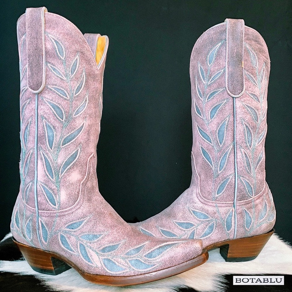 OLD GRINGO Vintage Pink Blue Leather Floral Tall Cowgirl Cowboy Western Boots 7 - Picture 1 of 10